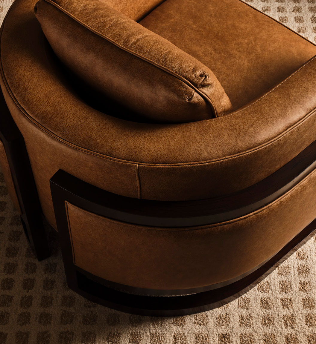 Detailed view showing a piece that features a wood finish